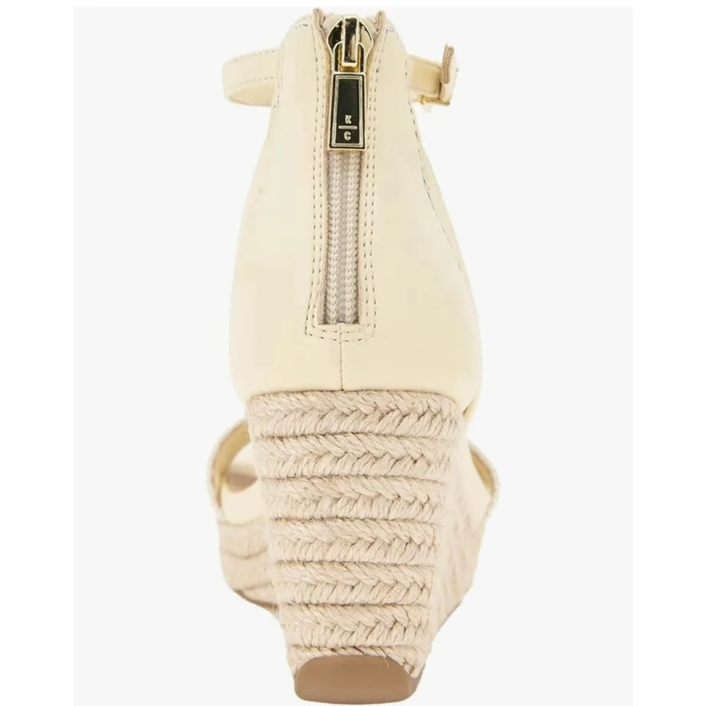 Kenneth Cole Women Macrame Strap Zipper Espadrille Wedge Platform 10 M Ivory
